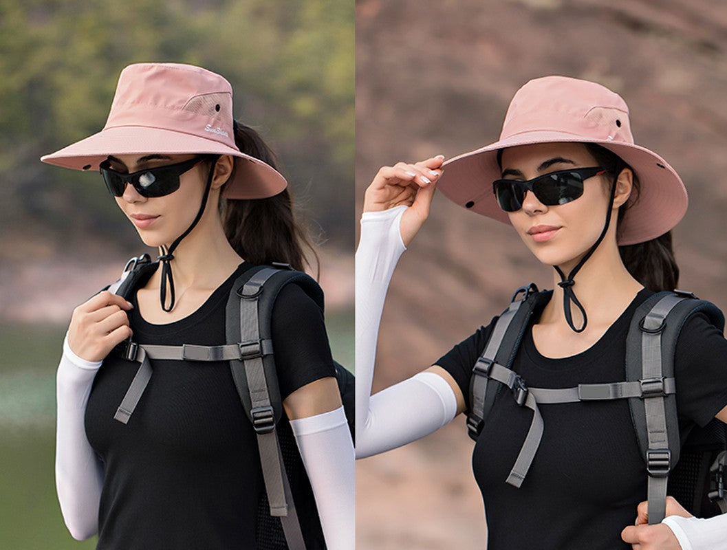 Xinbaoguan 100% Polyester Summer Outdoor Sun Hat, Breathable Sun Hat, Folding Sun Hat, Female Ponytail Hole Fisherman Hat