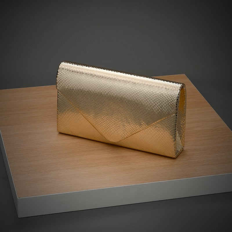 Gold Style Elegant Evening Bag with Detachable Metal Chain Clamshell One-Shoulder Ladyship Party Storage Bag for Women