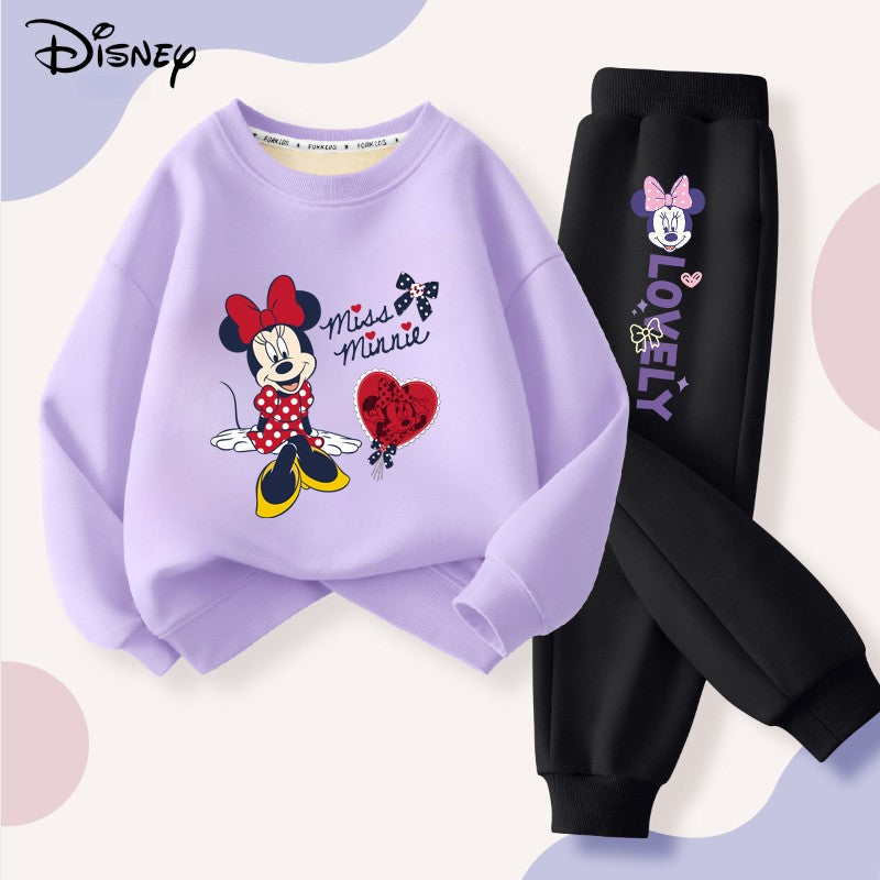 Disney Minnie Printing Baby Girls Clothes Set Autumn Children Sweatshirt Top and Pants Bottom 2 Piece Suit Casual Tracksuit