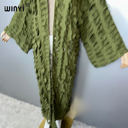 WINYI new maxi kimono coat for women OverCoat hole denim cardigan long down coat cover up beach outfits woman abaya dubai luxury