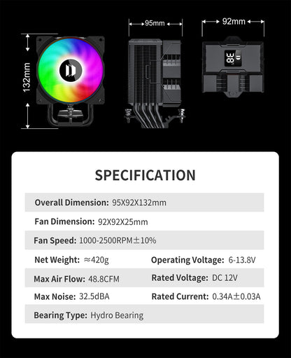UPSIREN Walrus Assassin 90 Digital Display 4 Heatpipe CPU Cooler 92mm Cooling Fan Radiator Air Cooler  For LGA1700/1200 AM4 AM5