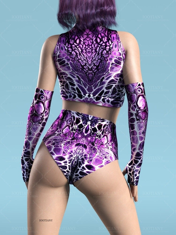 Adult Summer Role Play Bodysuit Women Sexy Hollow Sleeveless Blue Graffiti Art Swimsuit Carnival Party Stage Performance Clothes