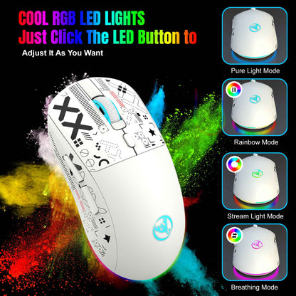 Mouse Bluetooth Sem Fio T90 RGB (BT1/BT2+ USB) 2.4GHz Recarregável Silencioso com Adaptador Tipo C