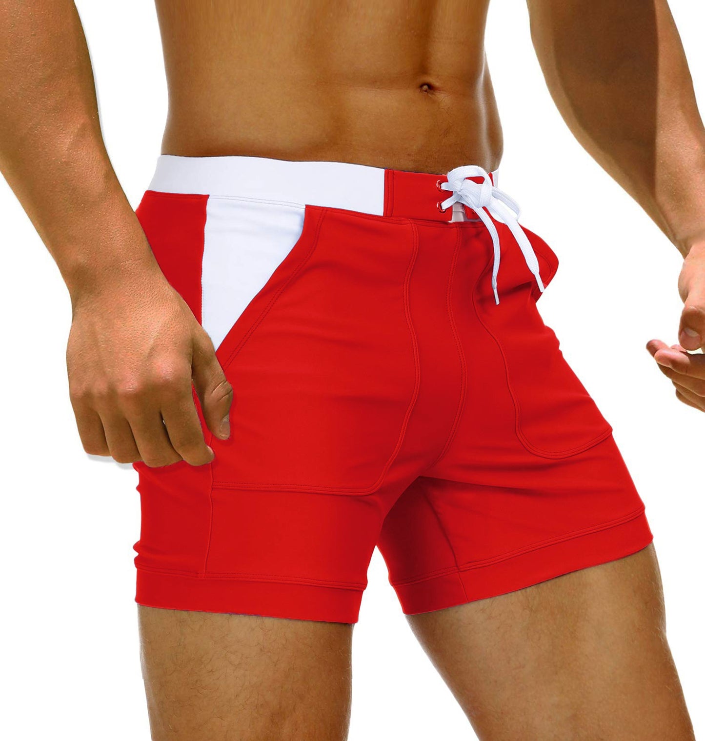 TACVASEN Summer Swimming Board Shorts Mens Beach Shorts Brief Boxer Trunks With Pocket Quick Dry Outdoor Casual Swimwear Bottoms