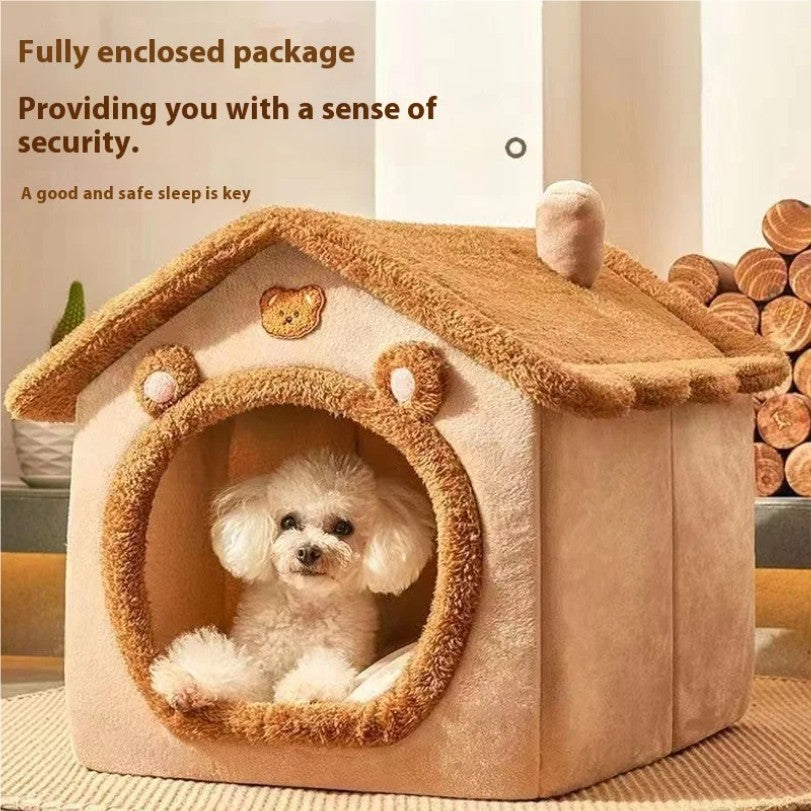 Cama Estilo Casa de Cachorro para Todas as Estações - Cama Removível Lavável para Cães Pequenos, Teddy, Gatos, Casa Quente de Inverno