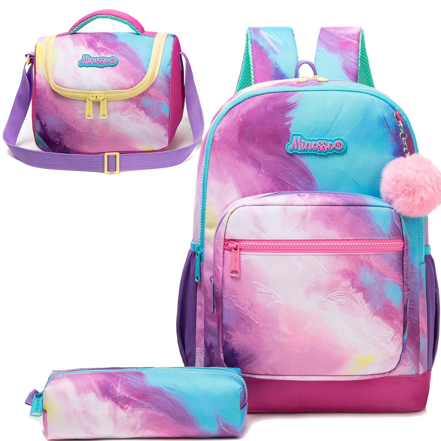 Mochila para meninas com lancheira, estojo, conjuntos de bolsas escolares para meninos, 3 peças para estudantes do ensino fundamental e adolescentes