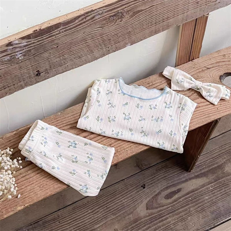 2Pcs Soft Breathable Kids Newborn Baby Pajamas Set 0-3Y Infant Pink Floral Cotton Home Wear Suit Toddler Girls Sweet Loungewear