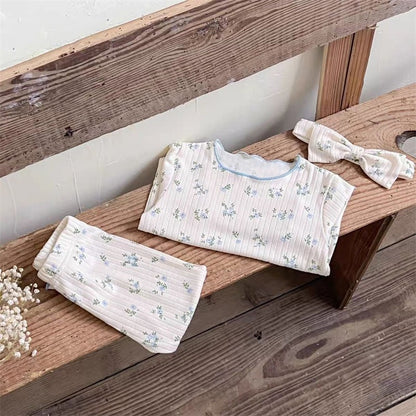 2Pcs Soft Breathable Kids Newborn Baby Pajamas Set 0-3Y Infant Pink Floral Cotton Home Wear Suit Toddler Girls Sweet Loungewear