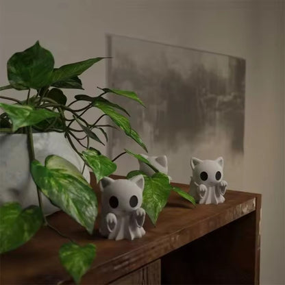 Halloween Kitten Ghost Statue – 3D Printed Cute Puppy Desktop Decor, Funny Middle Finger Ghost Ornament for Spooky Displays
