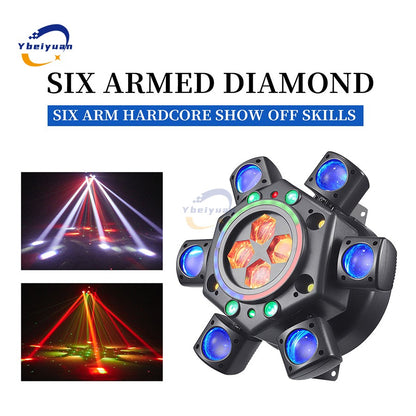 150W RGBW 4-in-1 6 Arm Moving Head Dye Bee Eye Effect Light DMX512 Remote Control DJ Disco Bar Birthday Party Christmas Stage