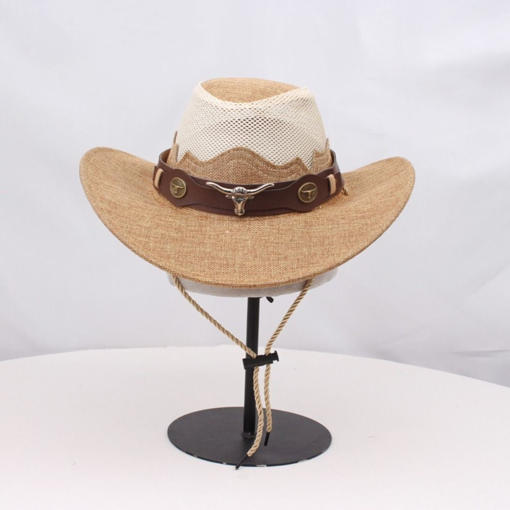 Wide Brim Western Cowboy Hats Ethnic Style Visor Cap Sunscreen Bucket Hat Mesh Knight Hat Sun Protection Fisherman Cap Travel