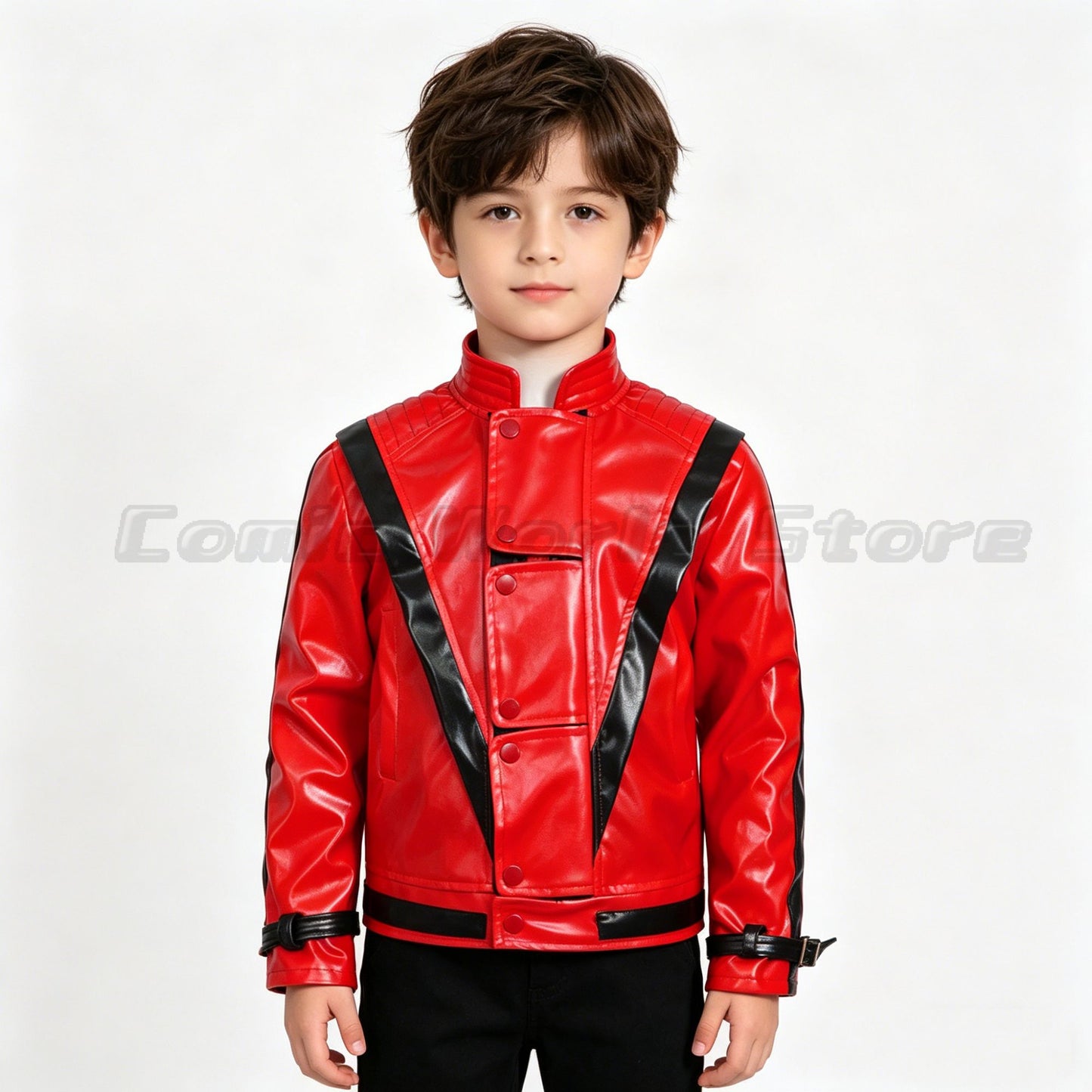 Michael Jackson Thriller Scary Costume Red Leather Jacket for Women Man Adults Dress Halloween Baseball Jacket Retro Bomber Coat