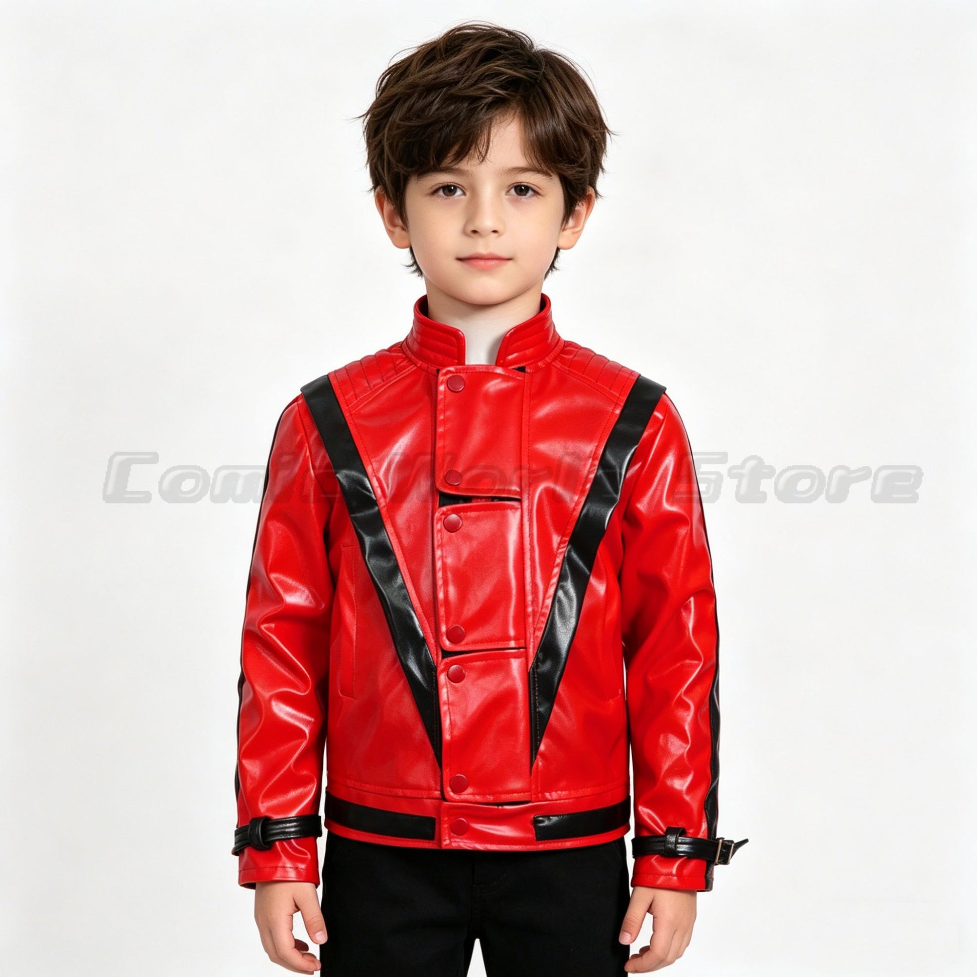 Michael Jackson Thriller Scary Costume Red Leather Jacket for Women Man Adults Dress Halloween Baseball Jacket Retro Bomber Coat