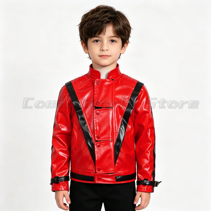 Michael Jackson Thriller Scary Costume Red Leather Jacket for Women Man Adults Dress Halloween Baseball Jacket Retro Bomber Coat