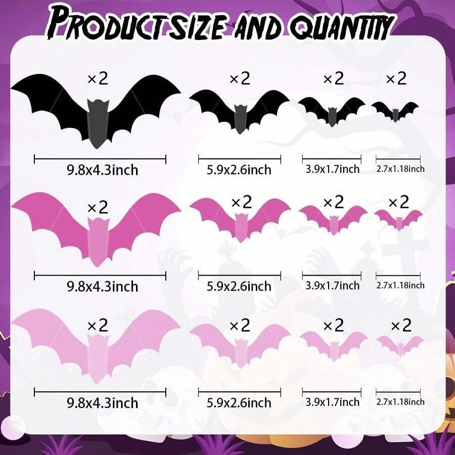 24/48pcs 3D Bat Wall Stickers Spooky PVC Bat Halloween Indoor Decorations Reusable Durable Bats Sticker Party Festival Supplies