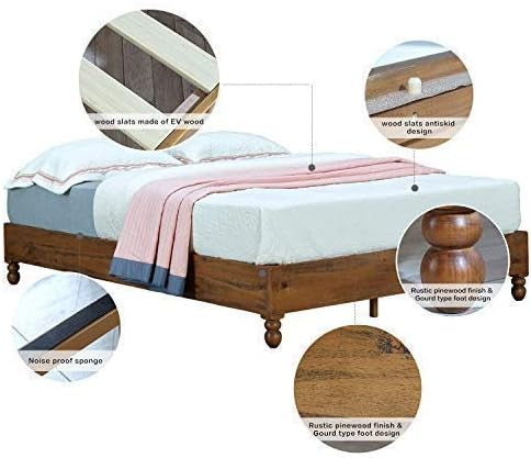 Estrutura de Cama de Madeira Maciça 30 cm Estilo Rústico Dispensa o Uso de Estrado, Acabamento Natural, King