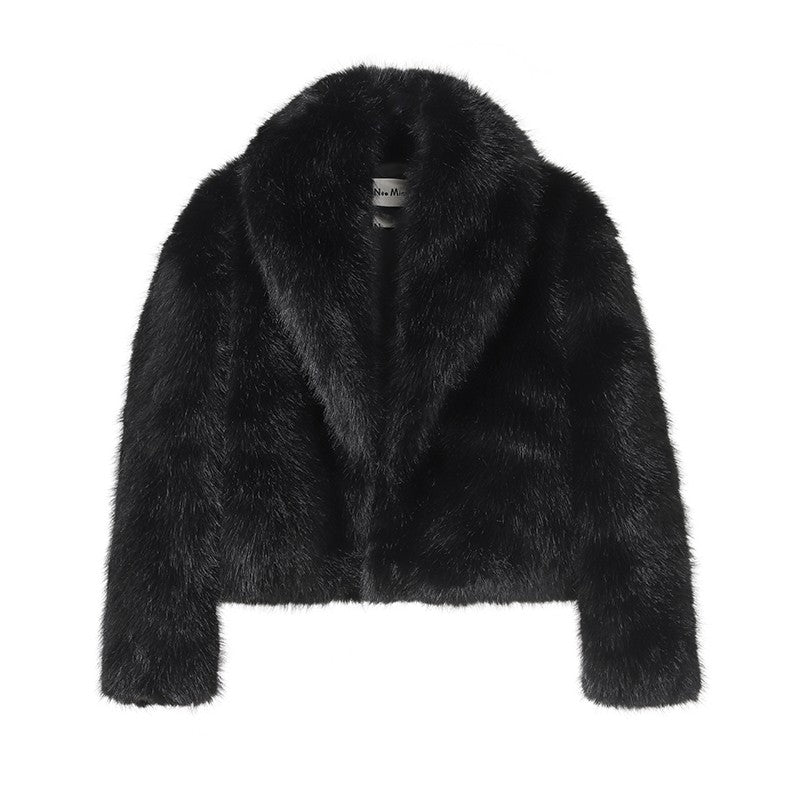 Neo Mint Street Fashion Shawl Collar Faux Fox Fur Coat Women 2024 Winter Cool Girls Black Short Fur Jacket Vintage Chic Overcoat