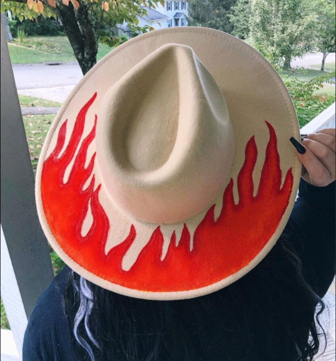Chapéu Fedora Pintado à Mão Masculino e Feminino Chapéu Panamá Moda Primavera Outono com Pena Envolta Chapéu Fedora de Lã com Aba Grande