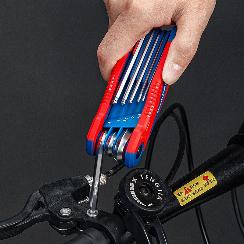 Conjunto de Chaves Allen Dobráveis 8 em 1 CR-V Métricas com Ponta Esférica, Ferramenta de Chave Torx Portátil, Kit de Chave Estrela Portátil