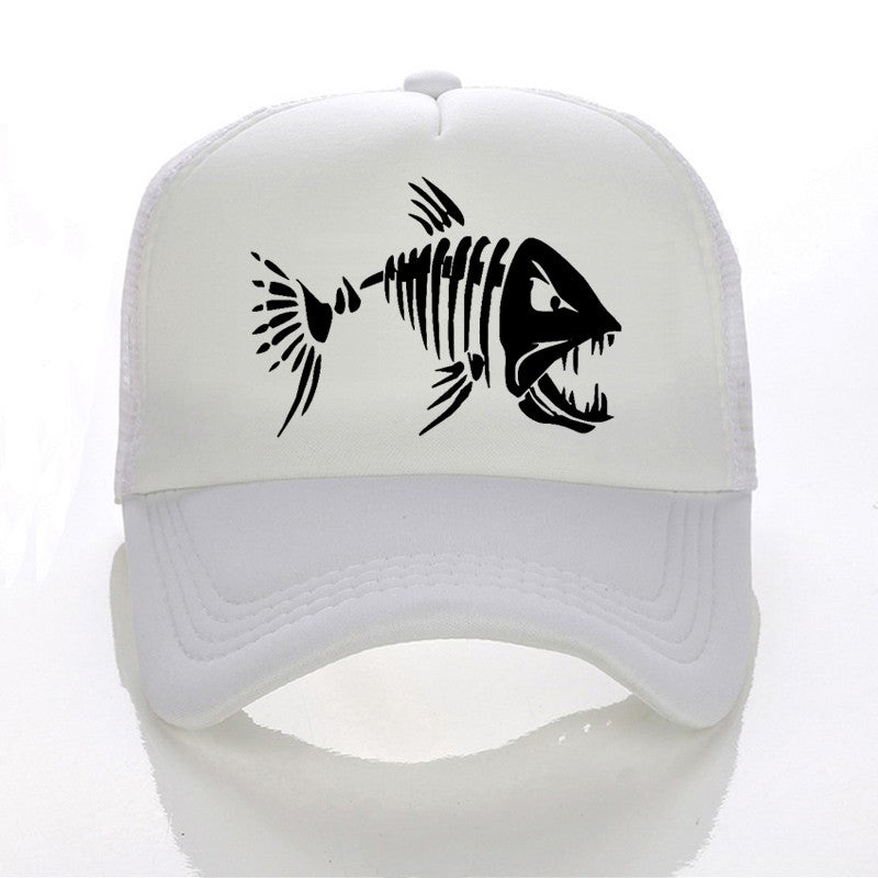 Boné de Beisebol com Ossos de Peixe Crânio Chapéu de Pesca ao Ar Livre Masculino Boné de Malha Respirável de Verão para Entusiastas da Pesca, Bonés Snapback Ajustáveis