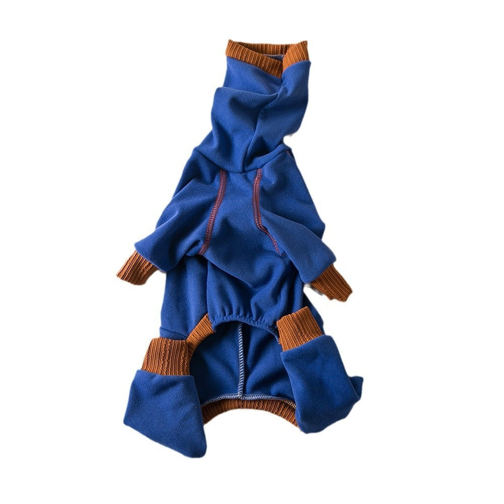 Roupas de cachorro, pelúcia, quente, gola alta, quatro patas, ligeiramente elásticas, estilo "Little Lingti", roupinhas "Huibit", base quente de quatro patas.