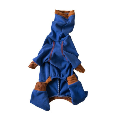 Roupas de cachorro, pelúcia, quente, gola alta, quatro patas, ligeiramente elásticas, estilo "Little Lingti", roupinhas "Huibit", base quente de quatro patas.