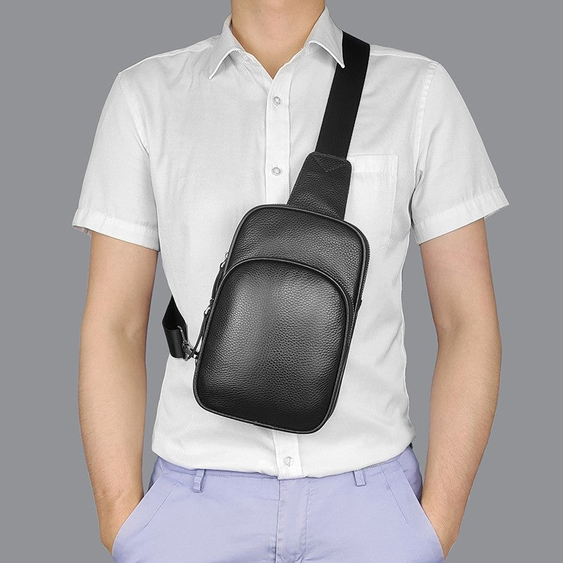 Genuine Leather Small Sling Bag Casual Crossbody Shoulder Chest Cell Phone Purse Fanny Packs Gifts for Women Men Black