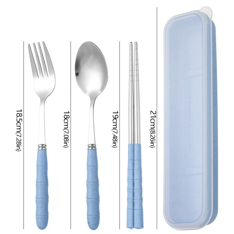 3pcs/set Tableware Set Stainless Steel Chopsticks Fork Spoon Set Travel Flatware With Box Lunch Tableware Kitchen Accessories