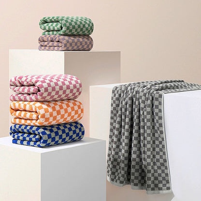 Battilo Plaid Cotton Bath Towels Set Soft Absorbent Daily Cleansing Face Hand Towel Set Patterned Lightweight Towel for Bathroom