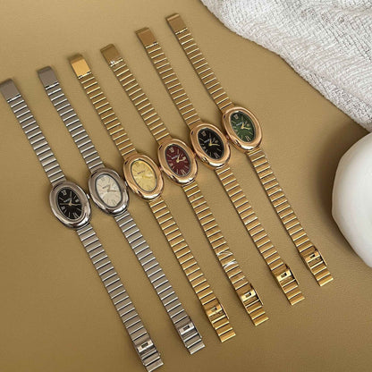 Hot Sale Women Watch Vintage Oval Dial Gold Watch Luxury Roman Numerals Steel Strap Ladies Girl Gift Wristwatch Clock Relojes