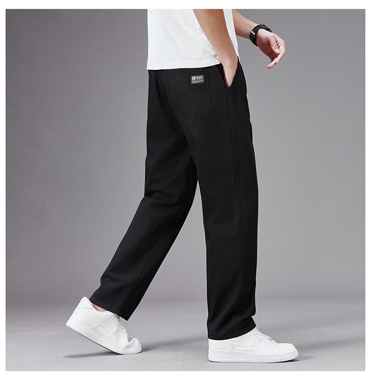 Calças Casuais Grandes Masculinas Cintura Elástica Perna Reta Ajustada Calças de Verão Masculinas Soltas de Algodão Roupa de Trabalho Plus Size Grande 6XL Cáqui Claro
