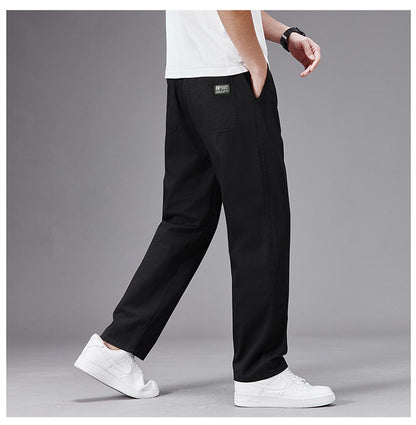 Calças Casuais Grandes Masculinas Cintura Elástica Perna Reta Ajustada Calças de Verão Masculinas Soltas de Algodão Roupa de Trabalho Plus Size Grande 6XL Cáqui Claro