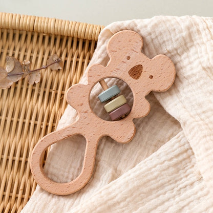 Baby Wooden Koala Hand Rattles Teether Toys Wooden Ring Montessori Toys Owl Shape Musical Rattle  for Baby Gifts Teething Toys