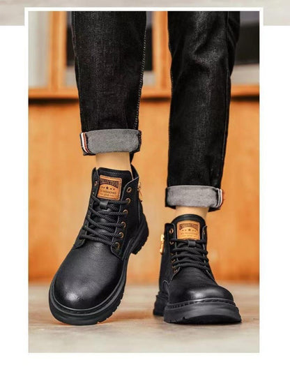 Men's Boots Fashion Motorcycle Boots High-top Casual Leather Boots for Men Plush Warm Winter Boot Non Slip Platform Boot Botas