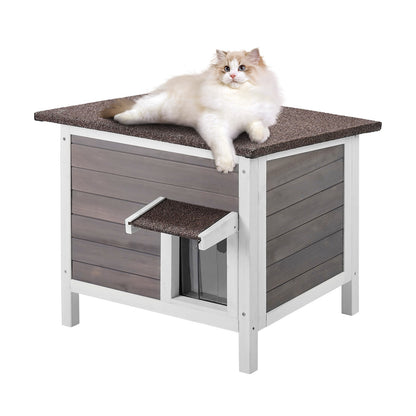 SucceBuy Casa de Gatos Externa à Prova de Intempéries, Abrigo para Gatos Selvagens, Casa de Madeira Externa para Gatos e Coelhos com Isolamento Total de Espuma