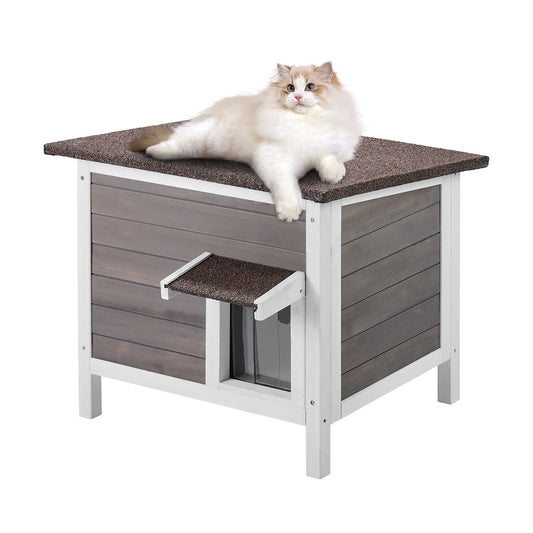 SucceBuy Casa de Gatos Externa à Prova de Intempéries, Abrigo para Gatos Selvagens, Casa de Madeira Externa para Gatos e Coelhos com Isolamento Total de Espuma