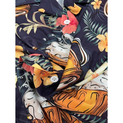 Men's Beer & Leaves 3D Print Shirt Short Sleeve Button-Up Lapel Collar Top Summer Holiday Beachwear
