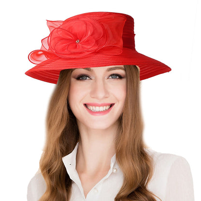 FS Chapéus Brancos de Igreja para Mulheres Elegantes com Aba Larga Fascinators de Casamento Boné com Flor Chapéu de Balde Guarda-sol de Praia de Inverno Sombrero