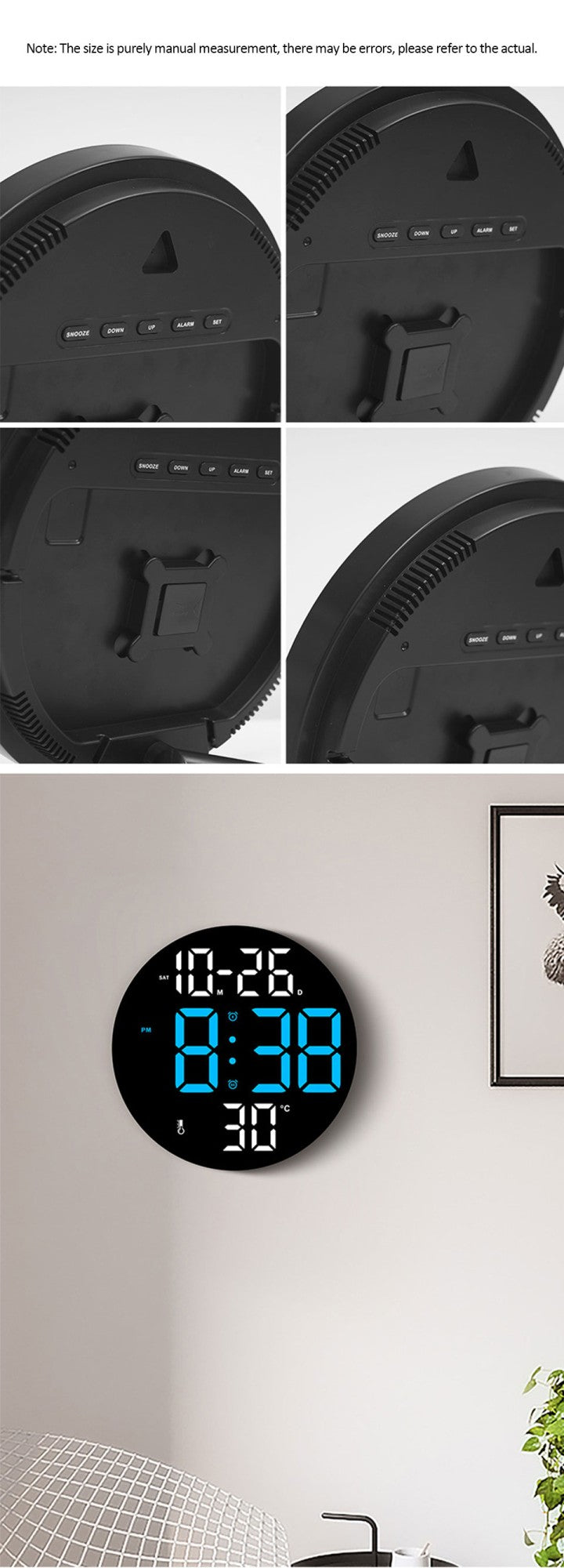 10inch LED Large Digital Wall Clock with Dual Alarms Calendar and Temperature Display Brightness Adjustable Countdown Home Clock