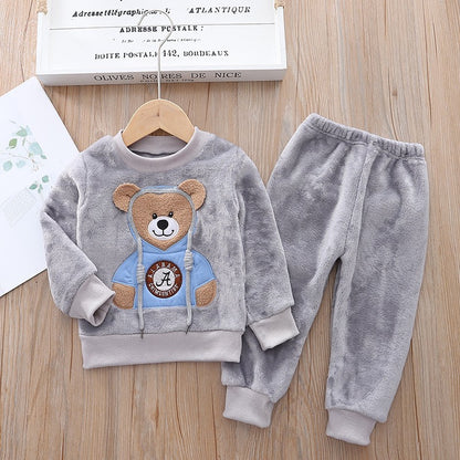 New Autumn Winter Baby Clothes Pajamas Sets Girls Pajamas Children Warm Flannel Fleece Catoon Bear Kids Sleepwear Home Suit 0-6Y
