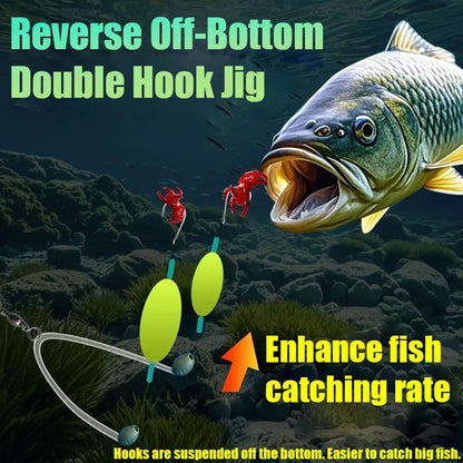 10PCS Buoyant Fishing Hooks Kit Double Hook Reverse Suspended Euro Rig with Golden Sleeve for Bass Trout Saltwater Fishing