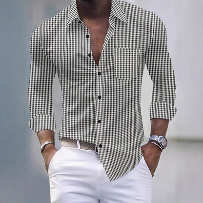 2025 New Style Fashion Men's Check Pockets Business Slim-Fitting Casual Shirt with Long Sleeves