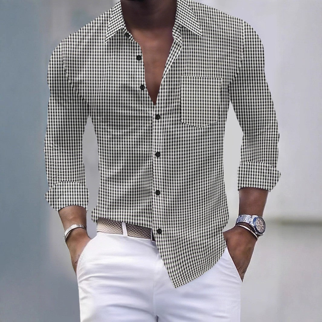 2025 New Style Fashion Men's Check Pockets Business Slim-Fitting Casual Shirt with Long Sleeves