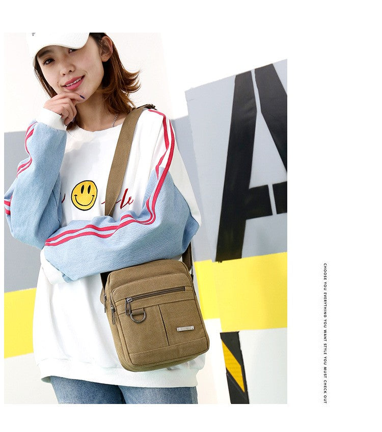 Canvas Shoulder Bag Men's New Korean Style Canvas Messenger Bag Outdoor Leisure Travel Portable Shoulder Bag Purse Handbag