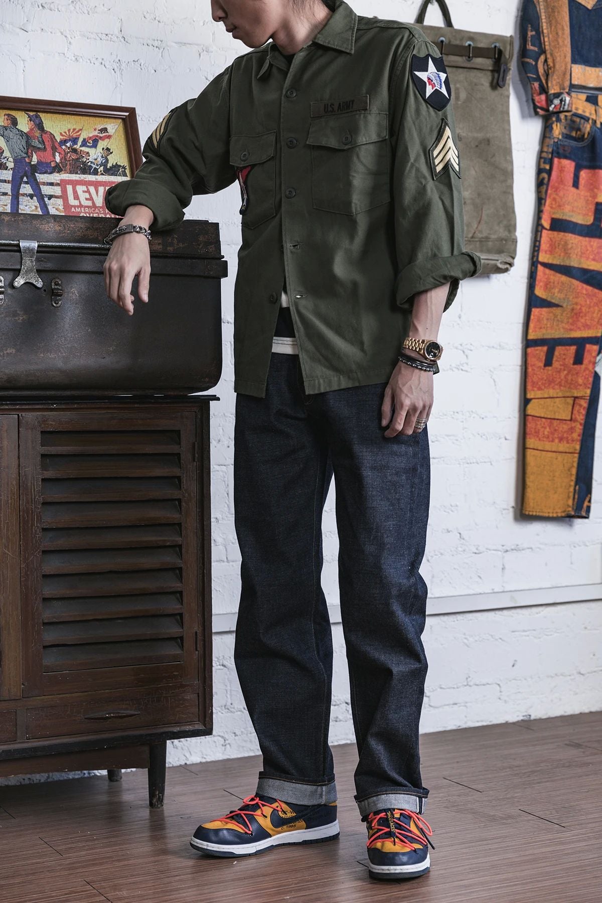 NON STOCK OG-107 Vietnam War Long Sleeve Shirt Cotton Satin Military Style Overshirt