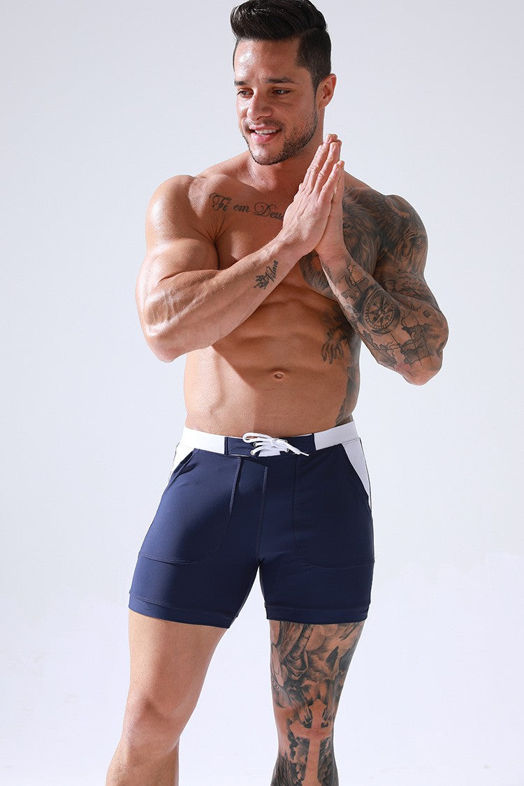 Men's Summer Swimwear Shorts Quick Dry Swimming Trunks Surf Board Solid Shorts Boxer Briefs Swimsuit Beach Sun Bathing Shorts