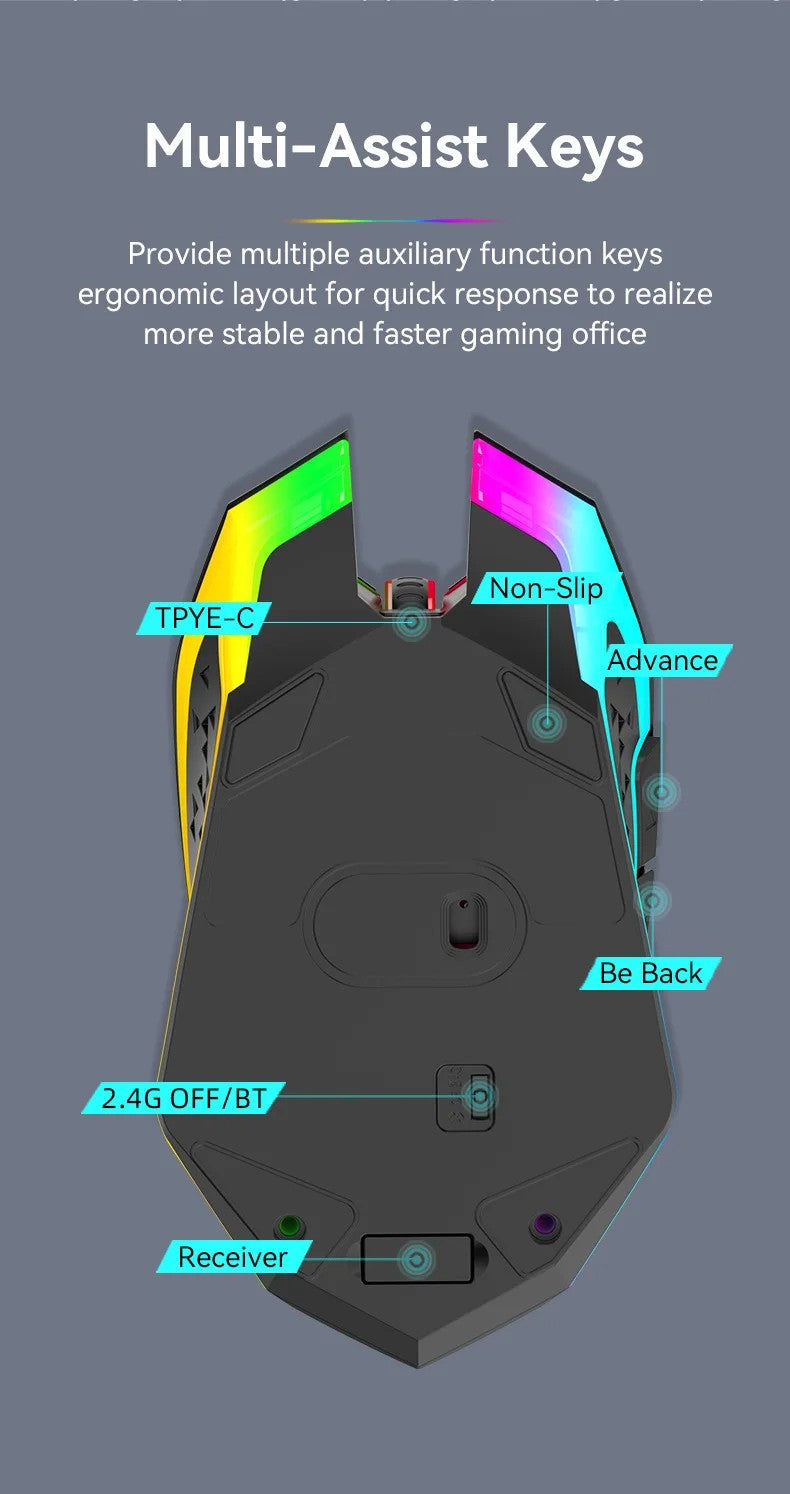Mouse Bluetooth 5.2 RGB Sem Fio 2.4G Mouse Gamer Dual-Mode 6 Botões Silencioso Para MacBook Tablet Laptops Computador