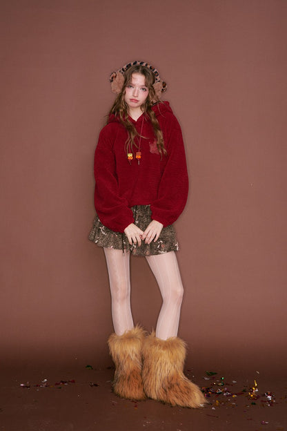 ELFSACK Y2K Sweet Leopard Bow Pleated Tiered Tie Short Skirt For Women