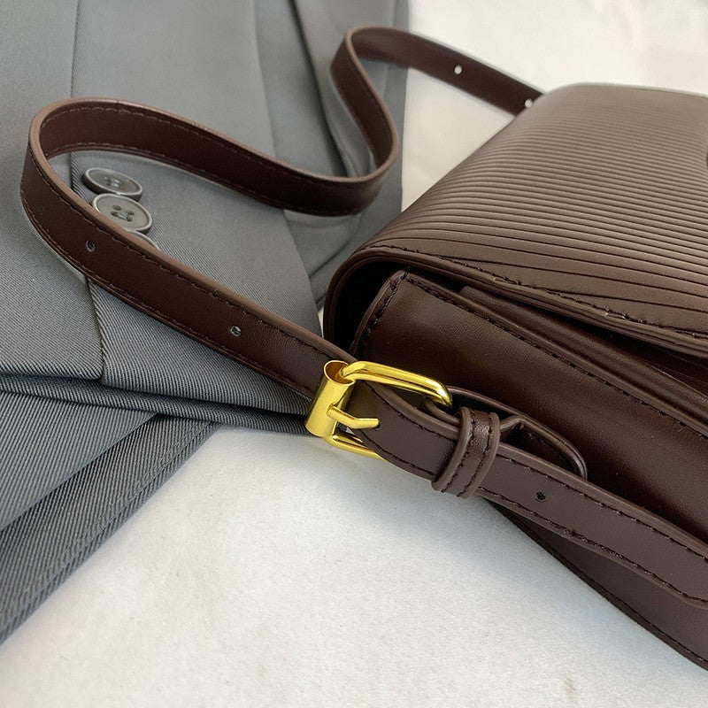 Solid Color Striped Flannel Women Crossbody Bag Quiet Luxury Designer Bag Fashionable Elegant PU Leather Shoulder Bags for Women