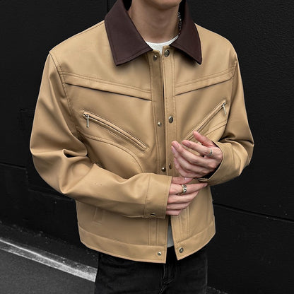 Mens Leather Jacket Biker Jacket PU Leather 2025 New Windproof Stand Collar Single Breasted Short Coat Slim Fit Mens Jacket